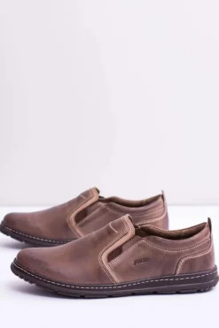 Sale Boto Wsuwane Skórzane Męskie Półbuty Leonidas Brązowe