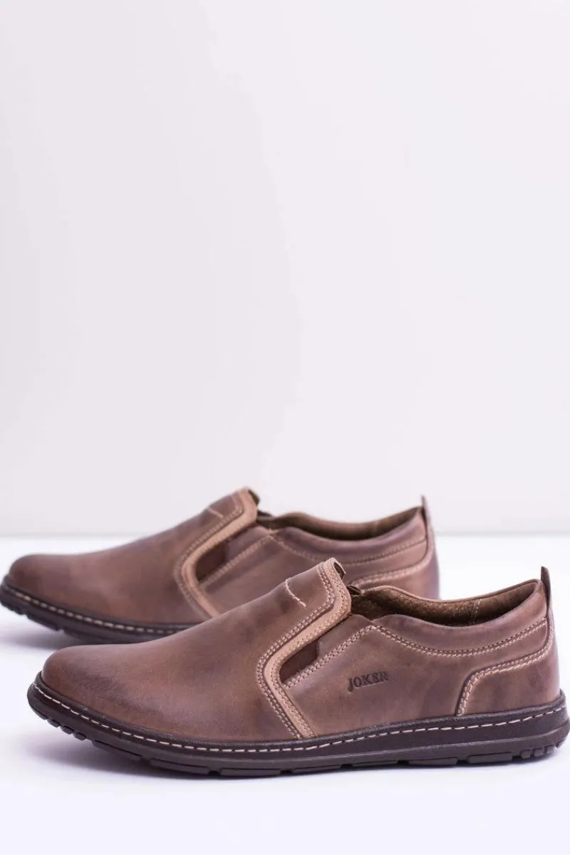 Sale Boto Wsuwane Skórzane Męskie Półbuty Leonidas Brązowe