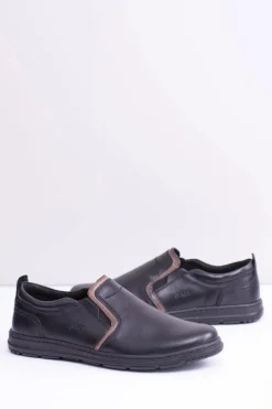 Półbuty Casual>Boto Wsuwane Skórzane Męskie Półbuty Leonidas Czarne