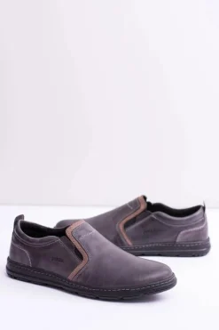 Best Wsuwane Skórzane Męskie Półbuty Leonidas Szare Męskie Półbuty Casual