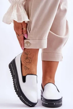 Clearance Wsuwane Skórzane Trampki Na Platformie Białe Madeline Damskie Trampki Damskie Slip-On|Trampki Damskie Niskie