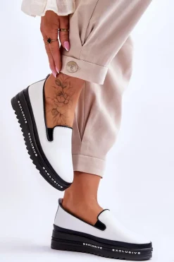 Clearance Wsuwane Skórzane Trampki Na Platformie Białe Madeline Damskie Trampki Damskie Slip-On|Trampki Damskie Niskie