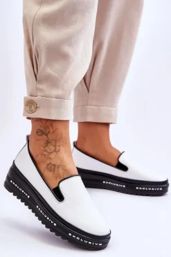 Clearance Wsuwane Skórzane Trampki Na Platformie Białe Madeline Damskie Trampki Damskie Slip-On|Trampki Damskie Niskie