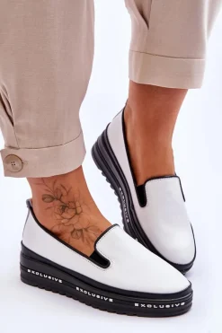 Clearance Wsuwane Skórzane Trampki Na Platformie Białe Madeline Damskie Trampki Damskie Slip-On|Trampki Damskie Niskie