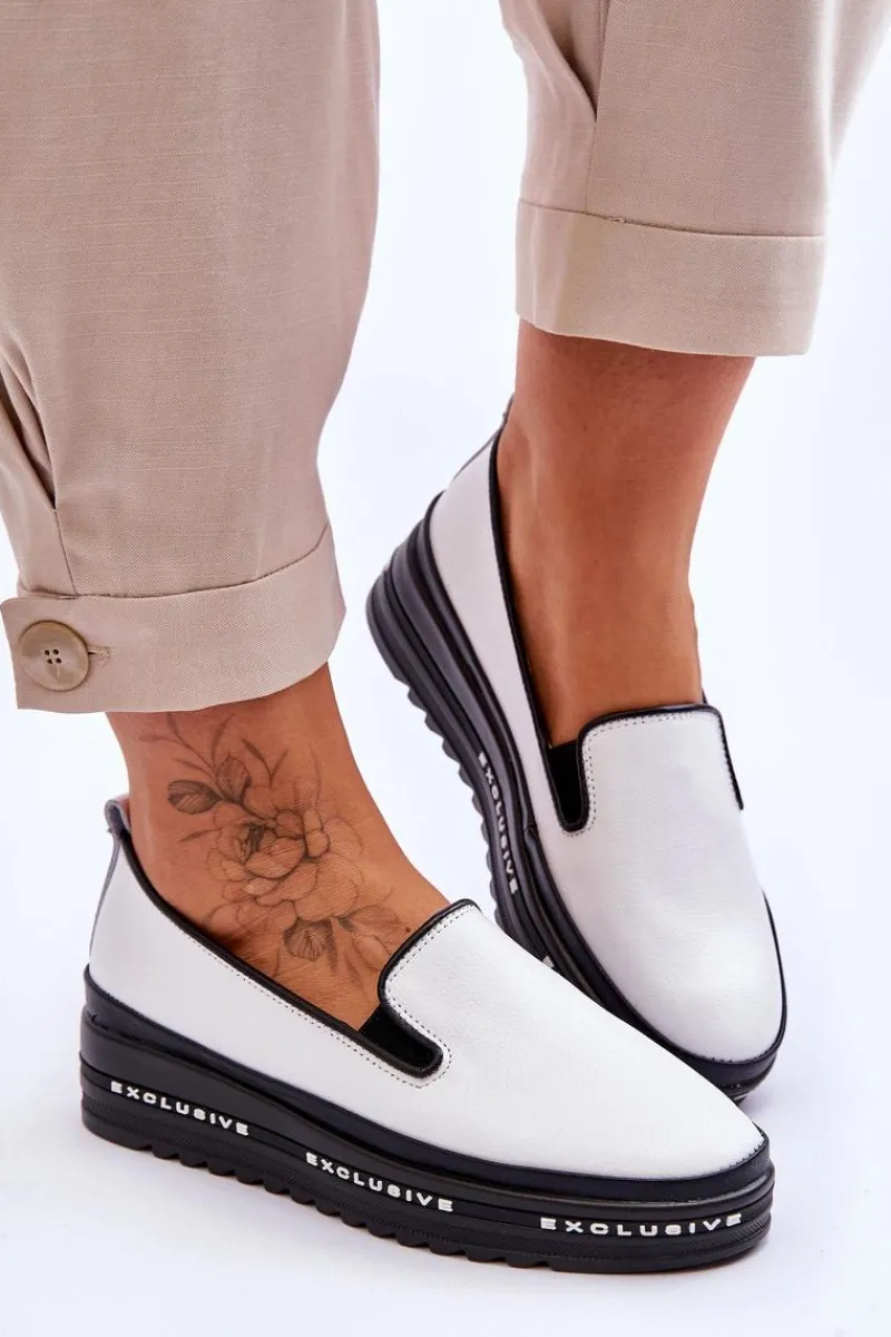 Clearance Wsuwane Skórzane Trampki Na Platformie Białe Madeline Damskie Trampki Damskie Slip-On|Trampki Damskie Niskie
