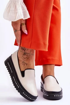 Wsuwane Skórzane Trampki Na Platformie Beżowe Madeline Damskie Trampki Damskie Slip-On|Trampki Damskie Niskie