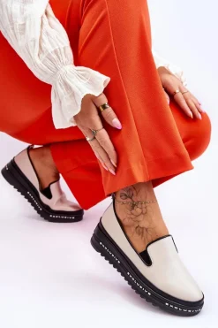 Wsuwane Skórzane Trampki Na Platformie Beżowe Madeline Damskie Trampki Damskie Slip-On|Trampki Damskie Niskie