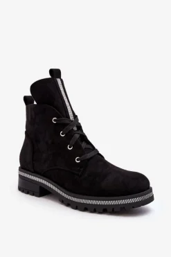 Czarne Botki|Botki Płaskie>Boto Wsuwane Zamszowe Botki Damskie Ze Zdobieniem Czarne Plesca