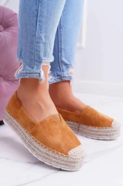 Outlet Boto Wsuwane Zamszowe Espadryle Camel Mariako