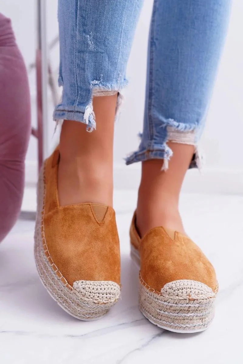 Outlet Boto Wsuwane Zamszowe Espadryle Camel Mariako