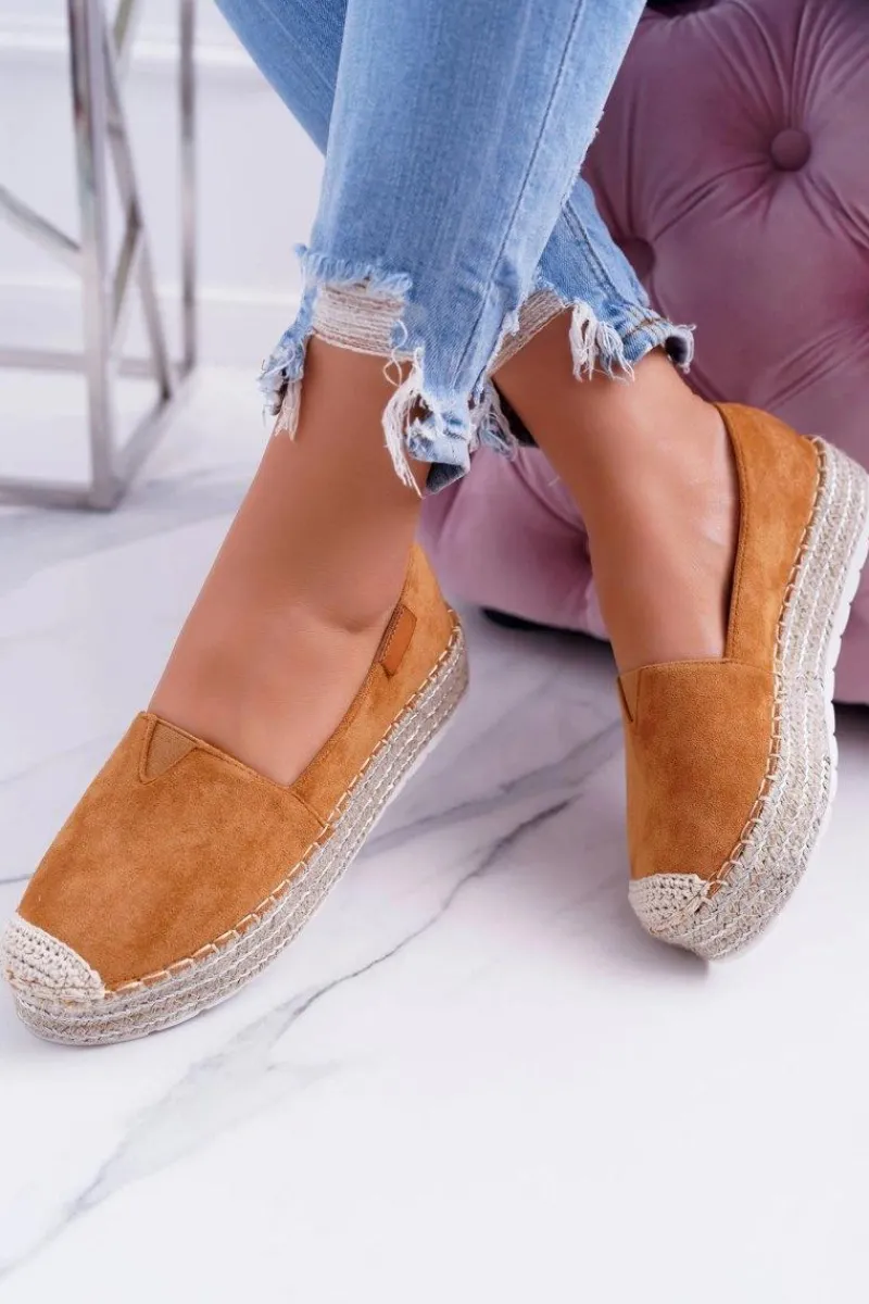 Outlet Boto Wsuwane Zamszowe Espadryle Camel Mariako