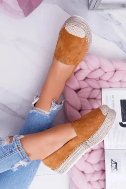 Outlet Boto Wsuwane Zamszowe Espadryle Camel Mariako