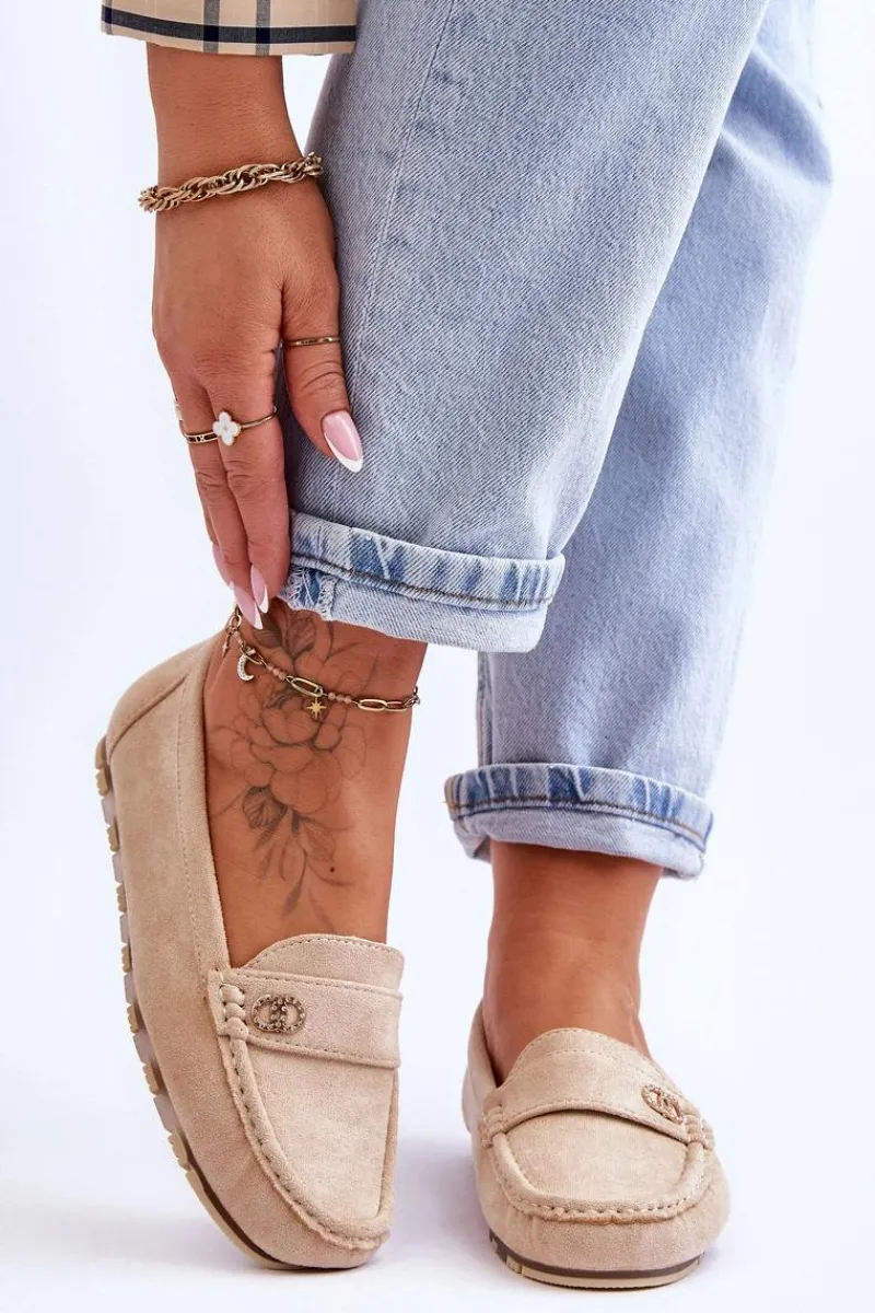 Best Boto Wsuwane Zamszowe Mokasyny Beżowe Castelo