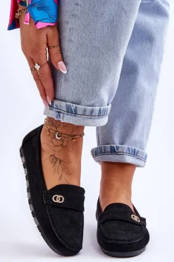 Discount Wsuwane Zamszowe Mokasyny Czarne Castelo Damskie Mokasyny Damskie Zamszowe