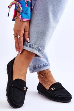 Discount Wsuwane Zamszowe Mokasyny Czarne Castelo Damskie Mokasyny Damskie Zamszowe