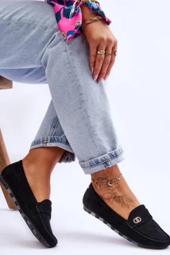 Discount Wsuwane Zamszowe Mokasyny Czarne Castelo Damskie Mokasyny Damskie Zamszowe