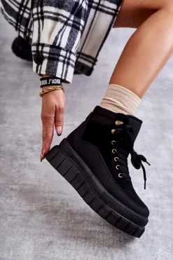 New Boto Wygodne Botki Na Platformie Czarne Sanchio