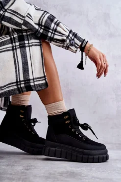 New Boto Wygodne Botki Na Platformie Czarne Sanchio