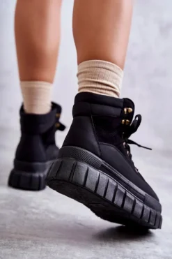 New Boto Wygodne Botki Na Platformie Czarne Sanchio