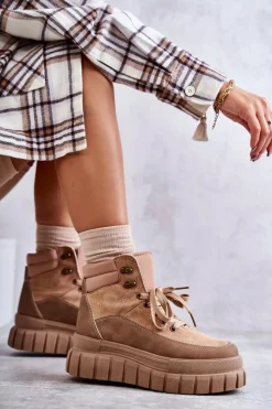 Botki Sznurowane|Brązowe I Beżowe Botki><noscript><img width=