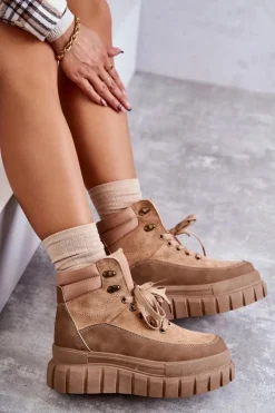 Botki Sznurowane|Brązowe I Beżowe Botki><noscript><img width=