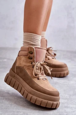 Botki Sznurowane|Brązowe I Beżowe Botki><noscript><img width=