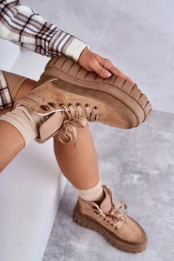 Botki Sznurowane|Brązowe I Beżowe Botki><noscript><img width=