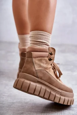 Botki Sznurowane|Brązowe I Beżowe Botki><noscript><img width=