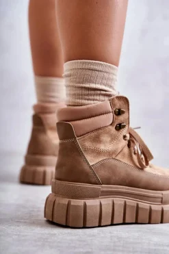 Botki Sznurowane|Brązowe I Beżowe Botki><noscript><img width=