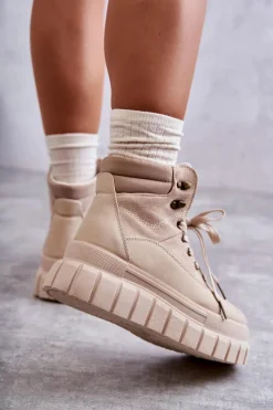 Botki Sznurowane|Brązowe I Beżowe Botki><noscript><img width=