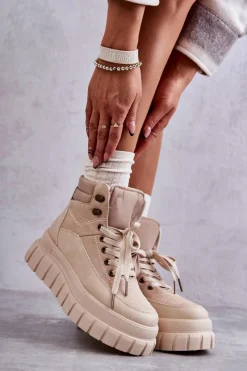 Botki Sznurowane|Brązowe I Beżowe Botki><noscript><img width=