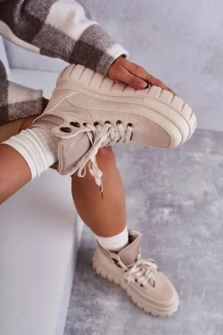 Botki Sznurowane|Brązowe I Beżowe Botki><noscript><img width=