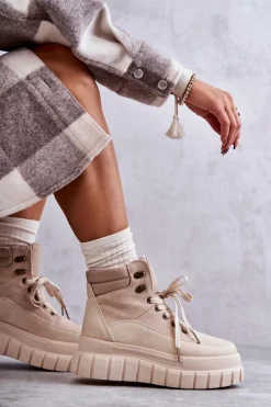 Botki Sznurowane|Brązowe I Beżowe Botki><noscript><img width=