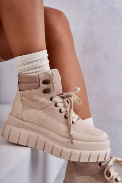 Botki Sznurowane|Brązowe I Beżowe Botki><noscript><img width=