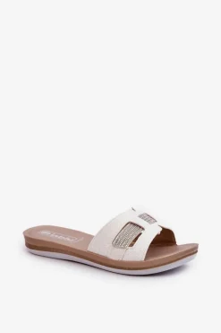 Clearance INBLU Wygodne Błyszczące Klapki Damskie BA000050 Białe Biały