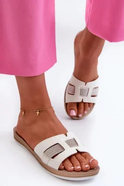 Clearance INBLU Wygodne Błyszczące Klapki Damskie BA000050 Białe Biały