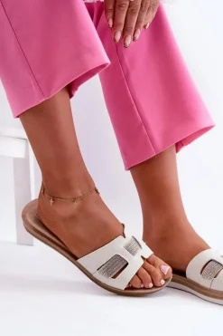 Clearance INBLU Wygodne Błyszczące Klapki Damskie BA000050 Białe Biały