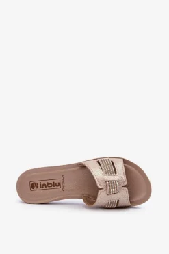 Outlet Wygodne Błyszczące Klapki Damskie BA000050 Złote Damskie Klapki Damskie Klasyczne