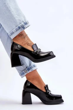 Discount Wygodne Czółenka Na Masywnym Obcasie Czarne Julien Damskie Czółenka Na Słupku|Czółenka Klasyczne