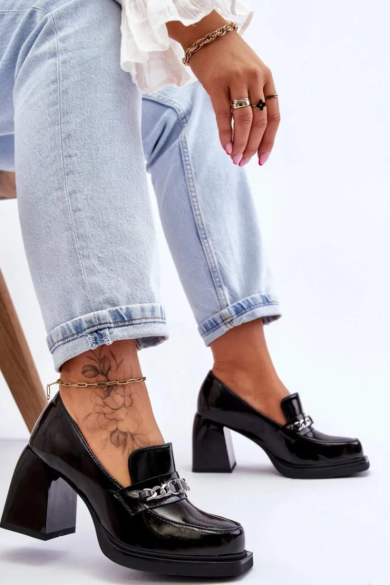 Discount Wygodne Czółenka Na Masywnym Obcasie Czarne Julien Damskie Czółenka Na Słupku|Czółenka Klasyczne