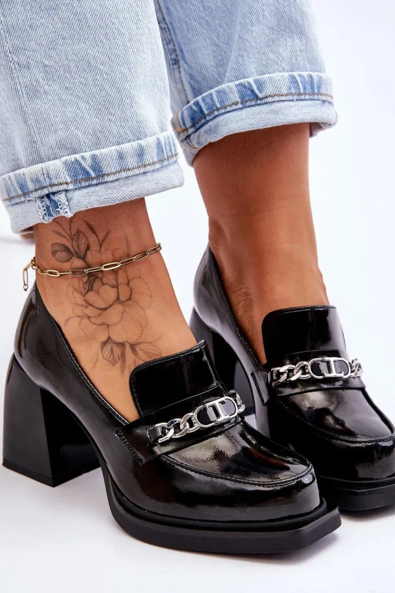 Discount Wygodne Czółenka Na Masywnym Obcasie Czarne Julien Damskie Czółenka Na Słupku|Czółenka Klasyczne