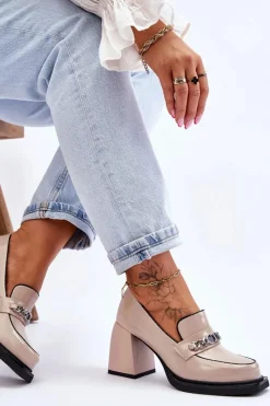 Czółenka Na Słupku|Czółenka Klasyczne>Damskie buty S.Barski Wygodne Czółenka Na Masywnym Obcasie Beżowe Julien