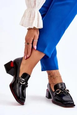 Hot Wygodne Czółenka Na Niskim Obcasie Czarne Valenti Damskie Czółenka Na Słupku|Czółenka Klasyczne