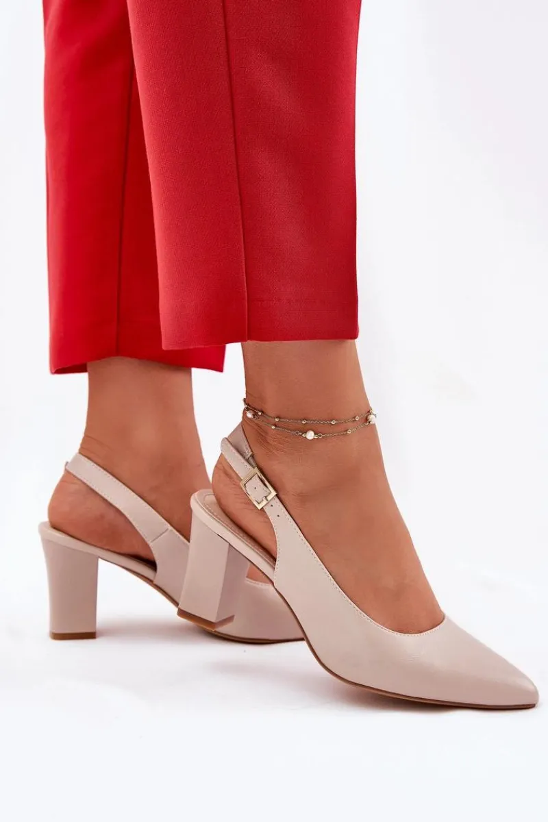 Buty Sergio Leone Wygodne Czółenka Na Słupku Sergio Leone SK162 Beżowe Beżowy