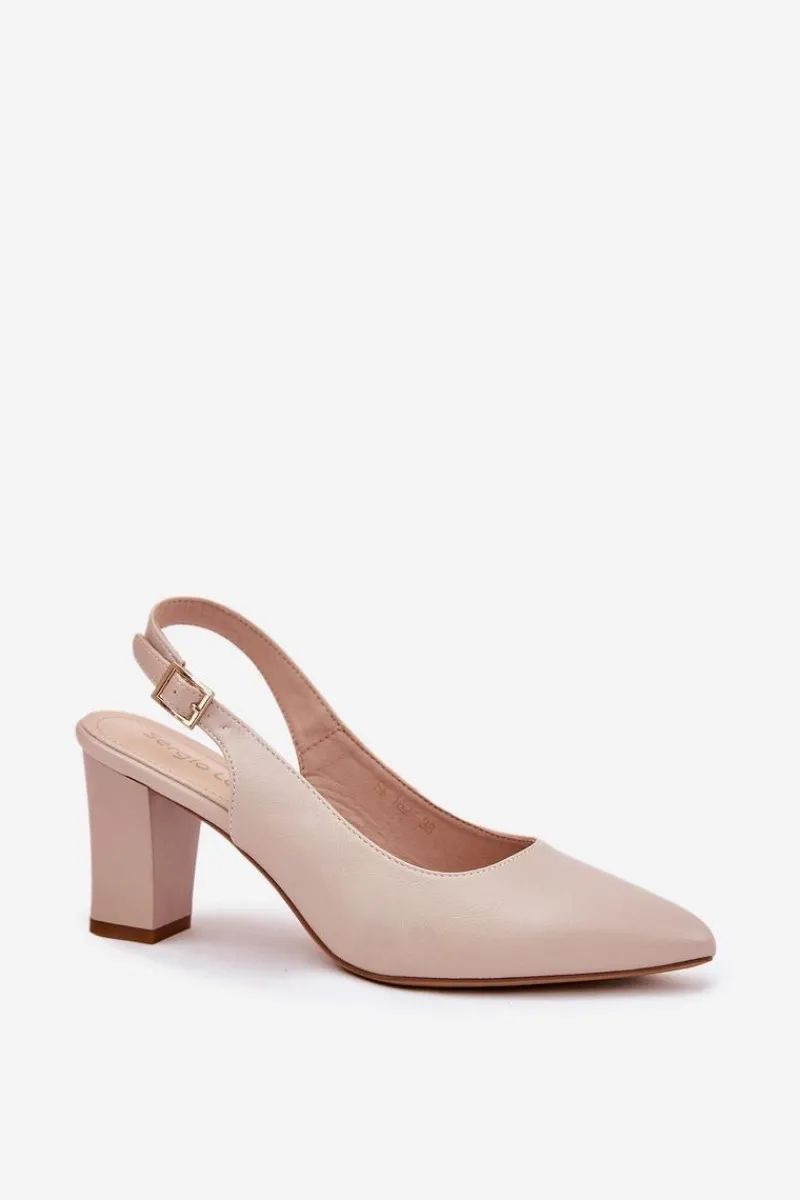 Buty Sergio Leone Wygodne Czółenka Na Słupku Sergio Leone SK162 Beżowe Beżowy