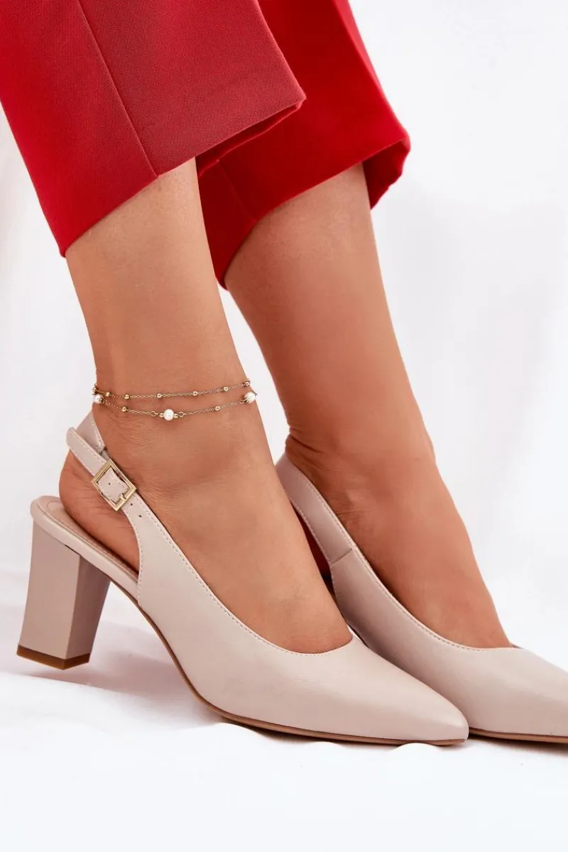 Buty Sergio Leone Wygodne Czółenka Na Słupku Sergio Leone SK162 Beżowe Beżowy