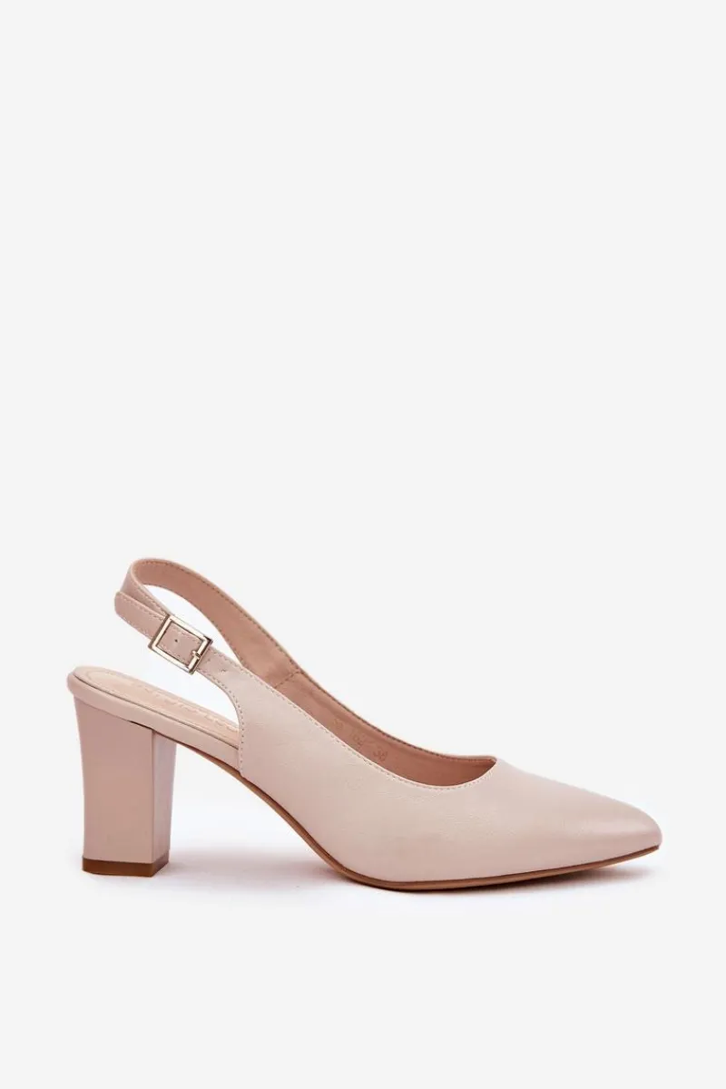 Buty Sergio Leone Wygodne Czółenka Na Słupku Sergio Leone SK162 Beżowe Beżowy