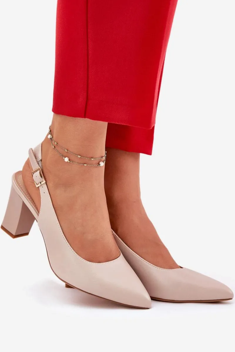 Buty Sergio Leone Wygodne Czółenka Na Słupku Sergio Leone SK162 Beżowe Beżowy