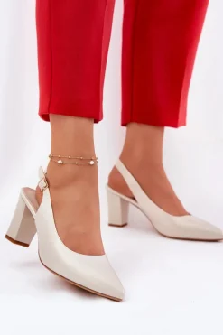 Outlet Wygodne Czółenka Na Słupku Sergio Leone SK162 Perłowe Damskie Czółenka Na Słupku|Czółenka Klasyczne