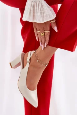 Outlet Wygodne Czółenka Na Słupku Sergio Leone SK162 Perłowe Damskie Czółenka Na Słupku|Czółenka Klasyczne